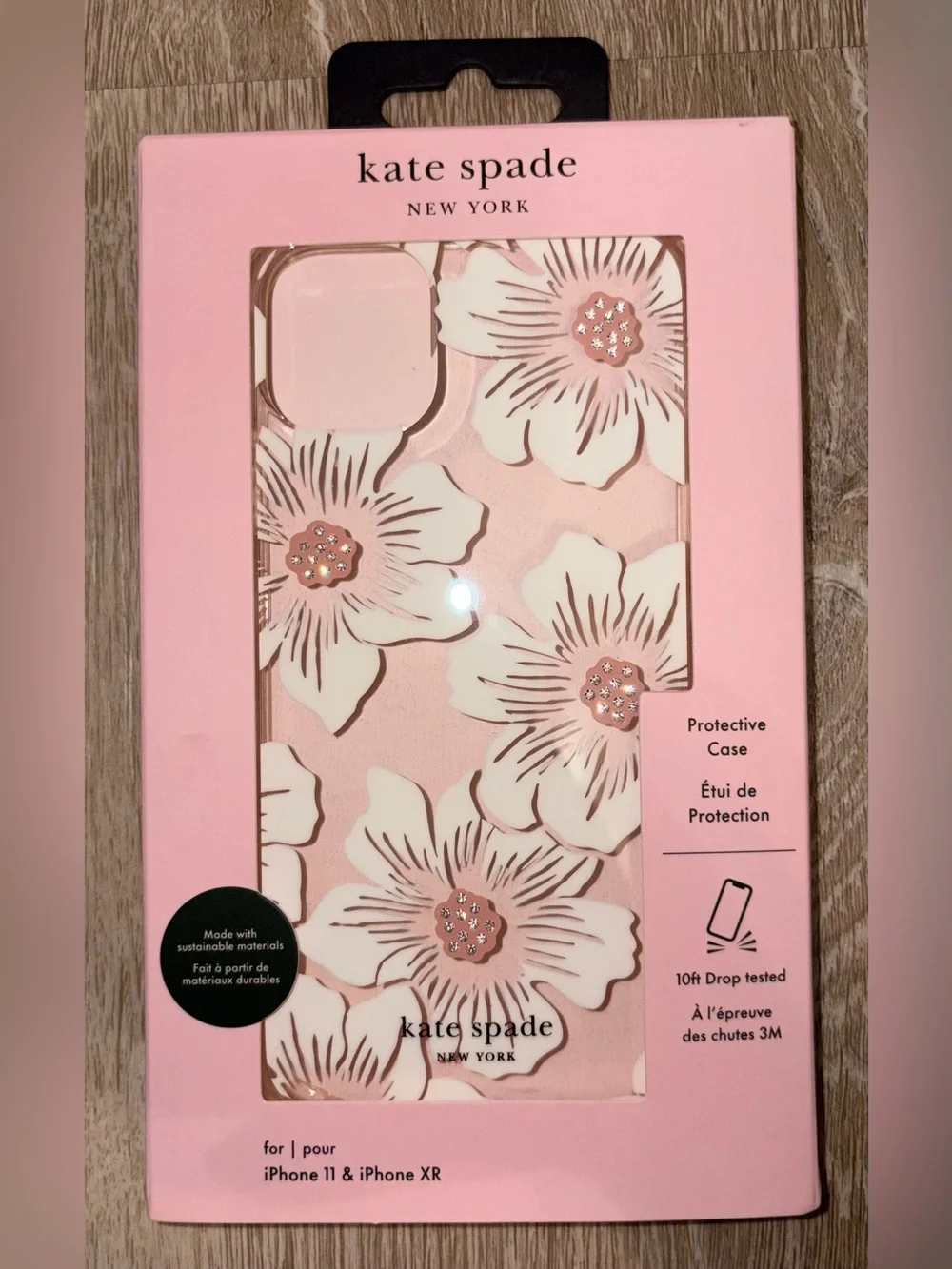 kate spade Pink and White Floral Phone Case with Rhinestone Accents